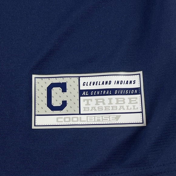 Majestic Cool Base Men's Cleveland Indians Navy Jersey Large L Baseball MLB - Picture 4 of 7